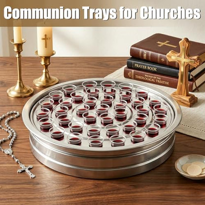 Bekith Holy Communion Trays for Churches, Stainless Steel Communion Plates, Holds Up to 40 Cups, Not Included Lid (Silver)