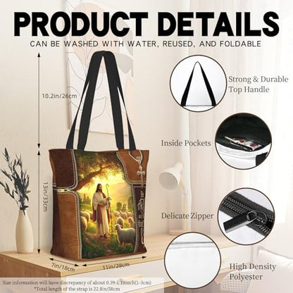 Bible Tote Bags For Women Religious Church Bag Christian Tote Bags Inspirational For Women Organizer Christian Gift - color: Bible Jesus and the Lamb