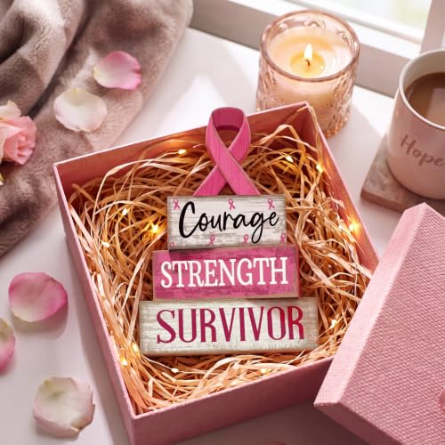 Moucuny 4 Pcs Breast Cancer Awareness Table Decoration Wooden Pink Ribbon - style: Breast Cancer Awareness