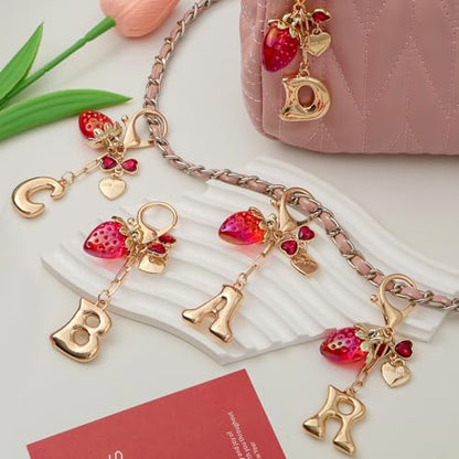 Snycler Bubble Initial Keychain Bag Charms for Women, A-Z Letter Keychain - color: Red - Strawberry Bow Letter
