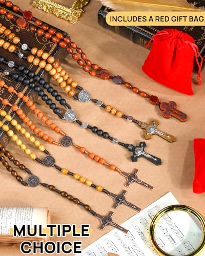 Wooden Rosary Beads, Rosarios Catolicos with Metal Cross for Men & Women - color: Pine Black