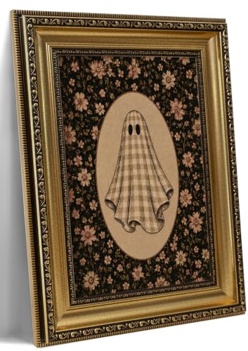 Vintage Gold Framed Floral Ghost Wall Art Halloween Canvas Print 9X11 in - color: Ghost1, size: 11"L x 9"W