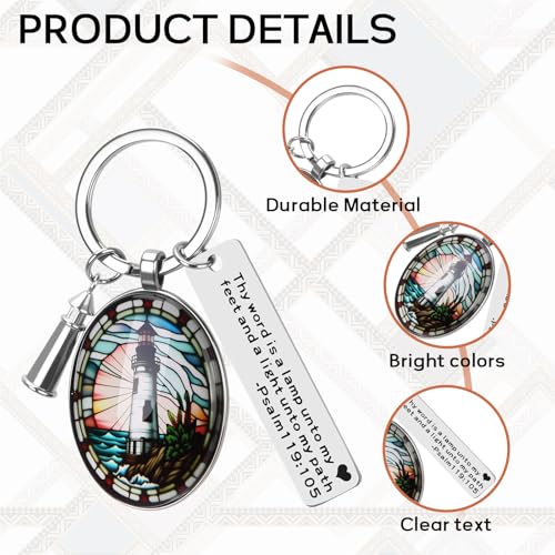 3D Glass Lighthouse Keychain with Bible Verses,Christian Gifts for Women Faith - color: Psalm119:105