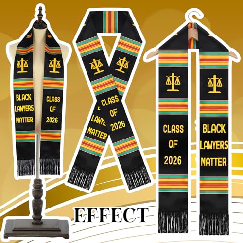 Geyoga Graduation Stole Kente Stole Black Authentic African Art 72" x 4.8" for Adult College Unisex Grads Celebrate - style: Black Lawyers Matter
