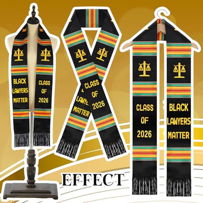 Geyoga Graduation Stole Kente Stole Black Authentic African Art 72" x 4.8" for Adult College Unisex Grads Celebrate - style: Black Lawyers Matter