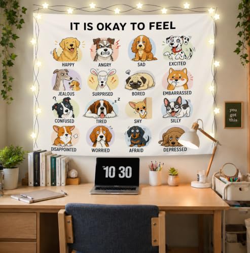 Elpwk Dog Feelings Emotions Mental Health Tapestry Wall Decor 50x60 Inch - color: Dog's emotions