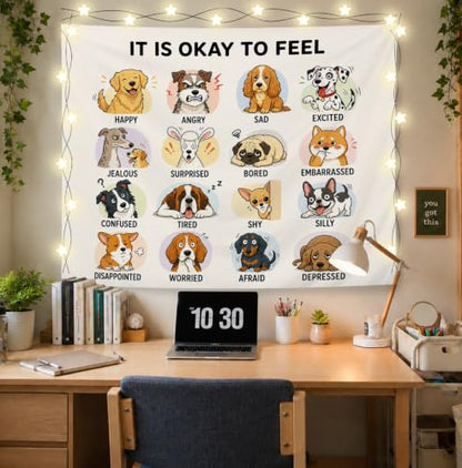 Elpwk Dog Feelings Emotions Mental Health Tapestry Wall Decor 50x60 Inch - color: Dog's emotions
