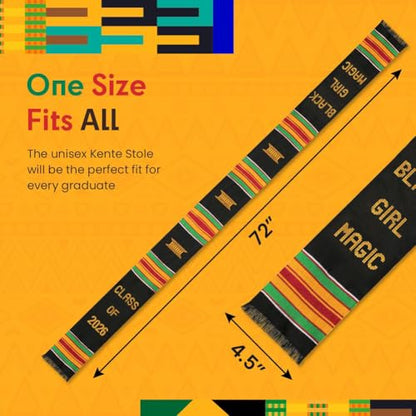 Kwabla's Kente Graduation Stole 2026 | Kente Stole Class of 2026 | Kente Graduation Sash 2026 - color: Black Girl Magic Graduation Stole 2026