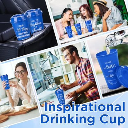 Skylety 20 Pack Christian Gifts Bulk 16oz Bible Verse Tumbler with Lids - color: Royal Blue