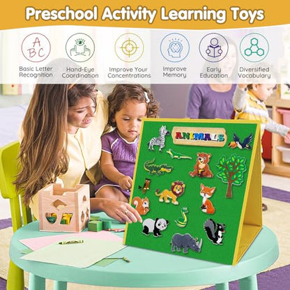 AKAYOK Large Felt Board, 17"x17" Felt Board for Toddlers, Flannel Board for Interactive Storytelling, Visual Schedule & Learning Activities - color: 17" X 17"-double-sided-blue & Green