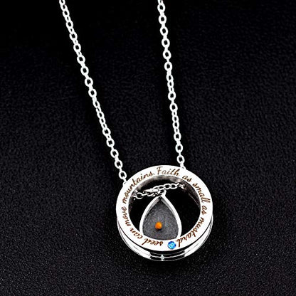 Uloveido Christian Circle Round Ring Necklace Engraved Faith As Small As A Mustard Seed Can Move Mountains Y958 - style: Blue CZ-drop