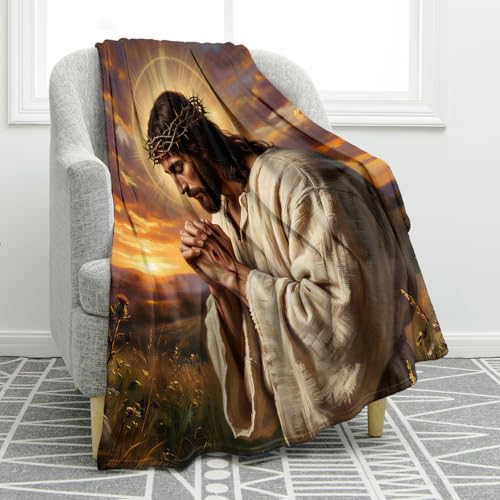 Jekeno Jesus Christ Gifts Blanket Religious Christian Throw Blanket - color: Jesus Praying, size: 50x60 Inch
