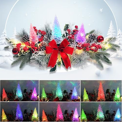 Eksen Lighted Christmas Table Centerpiece with Color-Changing LED Acrylic Trees, 27" Christmas Table & Mantel Decor, 5 Light Modes