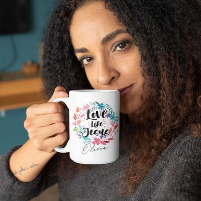 Christian Cup With Custom Name, Novelty Love Like Jesus Coffee Mug, Customized Floral Wreath Design Cup, Personalized Christian Inspirational Mug, Jesus Ceramic Cup 11oz Or 15oz - color: TRI-1223-1150-LOVE LIKE JESUS MUG
