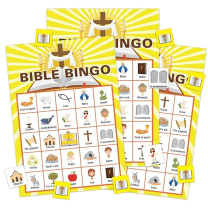 FLYAB Bible Bingo Game for Kids Adults 26 Players Christian Bingo Cards - color: Yellow
