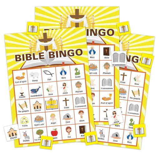 FLYAB Bible Bingo Game for Kids Adults 26 Players Christian Bingo Cards - color: Yellow