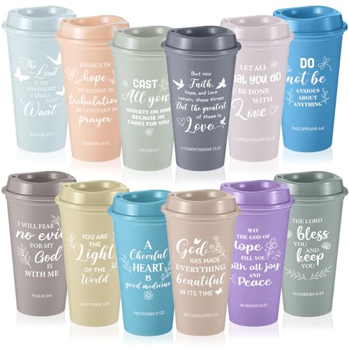 FillTouch 12 Pcs Christian Cups Bulk for Women, Bible, Light Morandi - color: Light Morandi