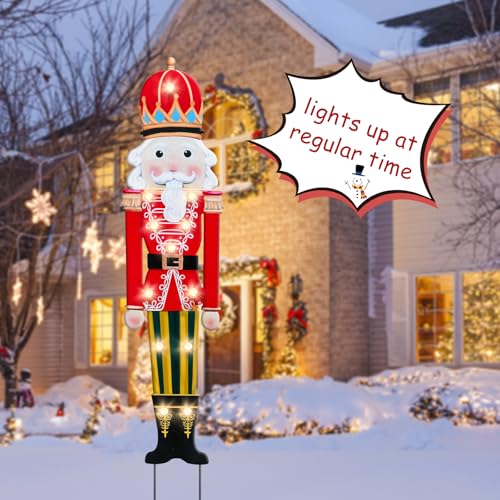 Christmas Yard Sign Decorations Outdoor with LED Lights Christmas Red Nutcracker Yard Signs with Metal Stakes for Xmas Holiday Party Lawn Sign Garden Decor Outdoor Yard Signs - style: Red Nutcracker