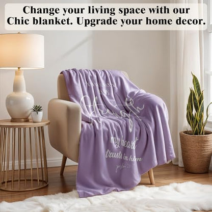 Christian Blanket, Religious Bible Verse Flannel Throw Blanket, Christian Blankets for Women Faith, Inspirational Purple Blankets for Bedroom Living Room Couch Sofa, 50x60 Inches - color: Purple