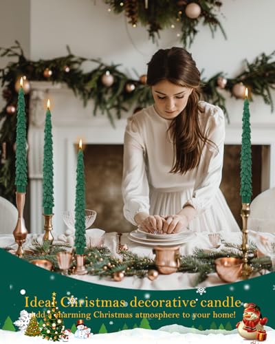 Christmas Tree Taper Candle Candlestick Unscented Candle for Home Decor Thanksgiving Party Dinner Candles Set of 4,10inch，Green - color: Tree-4taper-green