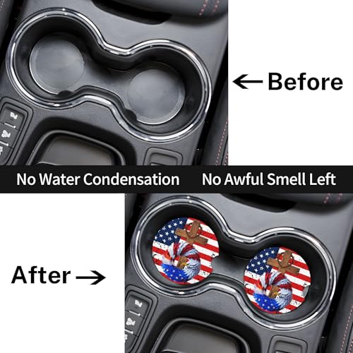 Cross American Flag Car Cup Holder Coasters 2 Pack 2.63" for Women - color: White