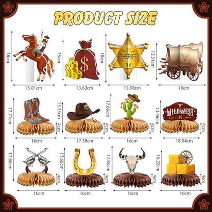 12 Pcs Western Party Centerpieces Wild West Honeycomb Decor - style: Wild West