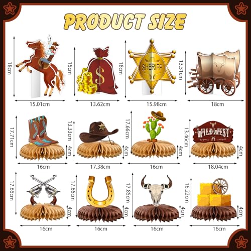 12 Pcs Western Party Centerpieces Wild West Honeycomb Decor - style: Wild West