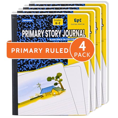 4 Pack - EPI Primary Ruled Composition Notebook Black - 200 Pages (100 Sheets), 9-3/4 x 7-½ - Classroom Back to School Supplies, Heavy Duty, Durable Hardcover Office Notebooks, Sewn - size: Pack of 4, style: Primary Ruled