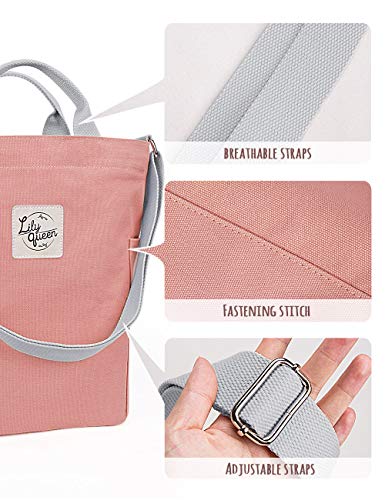 Lily queen Women Canvas Tote Handbags Casual Shoulder Work Bag Crossbody - color: Almond Pink