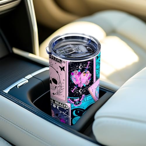 20oz Goth Skull Sun Moon Tarot Cards Stainless Steel Tumbler with Lid - color: Tarot Cards