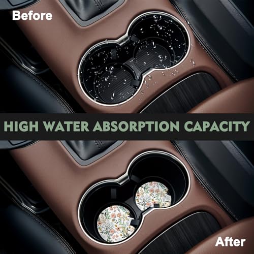 2 Pack Car Coasters for Cup Holders, Cute Car Accessories Interior - color: Flower-grass