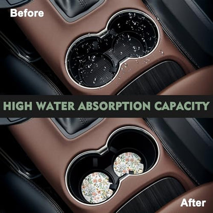 2 Pack Car Coasters for Cup Holders, Cute Car Accessories Interior - color: Flower-grass