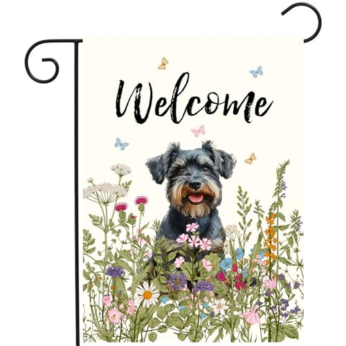 Spring Summer Garden Flag Floral Schnauzer Yard Flag Flower Dog Garden Flags for Outside Small Outdoor Welcome Flags 12x18 Double Sided - color: p-Schnauzer
