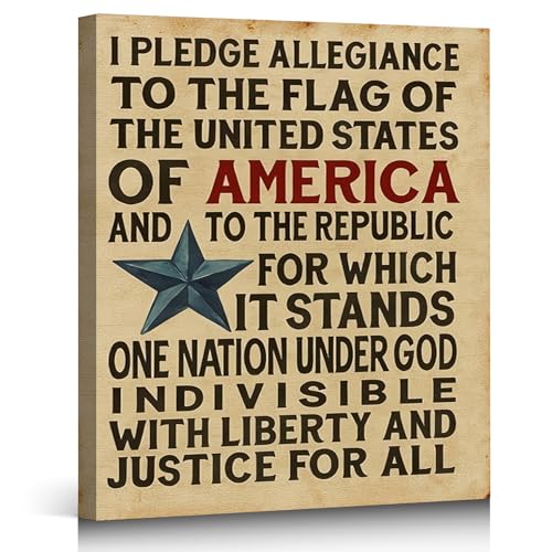 Ship Next Day - Framed American Flag Canvas Wall Art, Patriotic USA Typography Pledge of Allegiance Print, Vintage Farmhouse Home Decor Painting for Office, Living Room, Bedroom - color: P37, size: 30"L x 20"W
