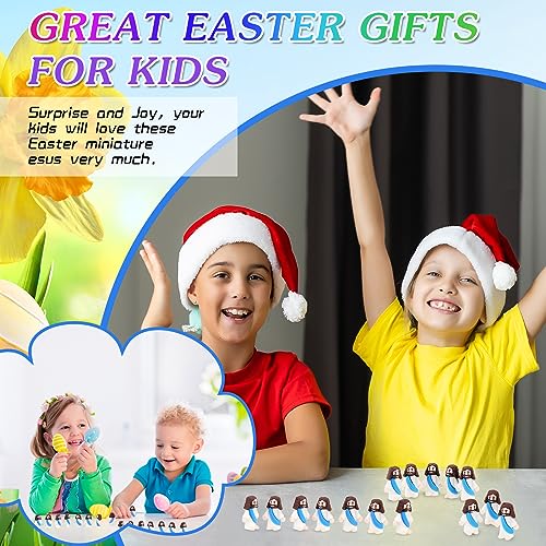 Bememo 100 Pcs Jesus Toys Original Design Mini Rubber Little Jesus Figurine to Hide and Seek Religious Party Favors Sunday School Craft Baptism Gifts for Easter Egg Stuffers(Blue) - color: Blue
