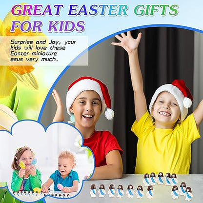 Bememo 100 Pcs Jesus Toys Original Design Mini Rubber Little Jesus Figurine to Hide and Seek Religious Party Favors Sunday School Craft Baptism Gifts for Easter Egg Stuffers(Blue) - color: Blue