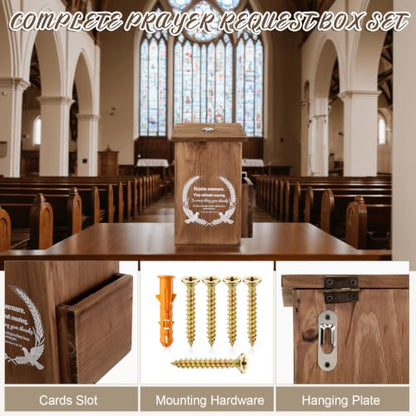 Roowest Prayer Request Box with Cards, Church Offering Box, Walnut Color - color: Walnut Color