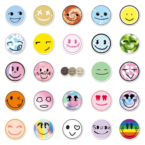 50PCS Smile Face Stickers, Waterproof Vinyl Decals, Positive Vibe Stickers for Water Bottles, Laptops, Journals(Smiling face) - color: Smiling Face
