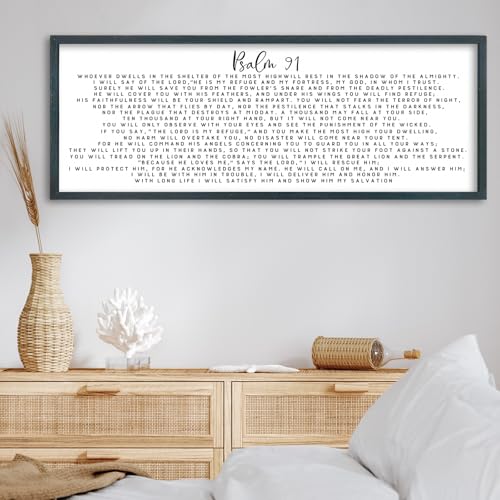 FZMHASLWW Psalm 91 Wall Art 32"×12" Black - color: Psalm 91 (Black), size: 32"L x 12"W