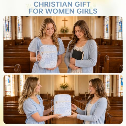 Bible Bag Cover Case for Women Study Supplies Kit Church Book Holder - color: Blue Patchwork