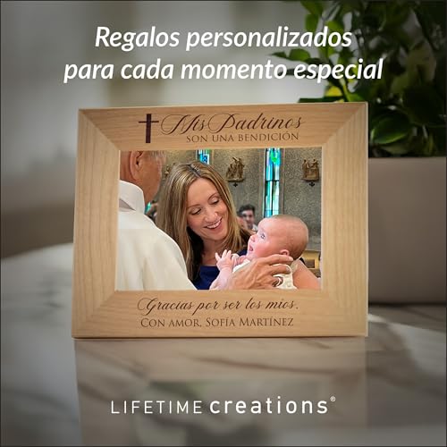 Lifetime Creations Marco de Foto Personalizado para Padrinos – Regalo para Padrino y Madrina, Propuesta de Padrinos de Bautizo Grabado en Madera, Recuerdo Personalizado (Foto 4x6 Horizontal) - color: Personalizado - Padrinos (en Español), size: 4" x 6" La