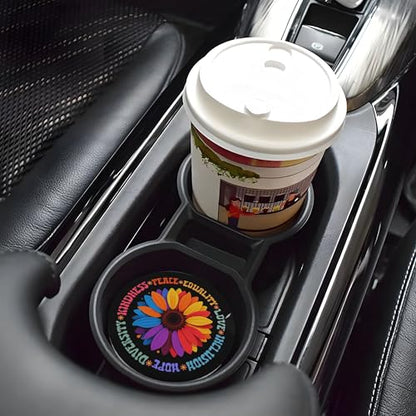 Kindness Peace Car Cup Holder Coasters 2 Pack 2.63" for Women - color: Multicolor