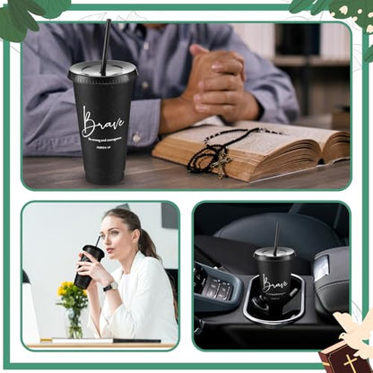 Engrowtic 12 Set Christian Tumblers with Lid Straw 24 oz, Black - color: Black