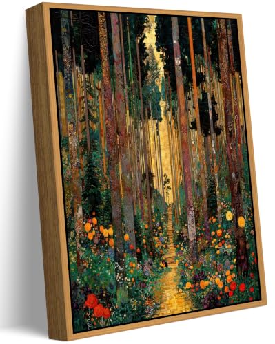 Floating Framed Gustav Klimt Forest Path Canvas Wall Art, Boho Floral Trees Print Poster, Colorful Abstract Nature Wall Decor Picture, for Modern Living Room and Bedroom Home Decoration, 12x16in - color: Gustav Klimt Forest Path, size: 16"L x 12"W