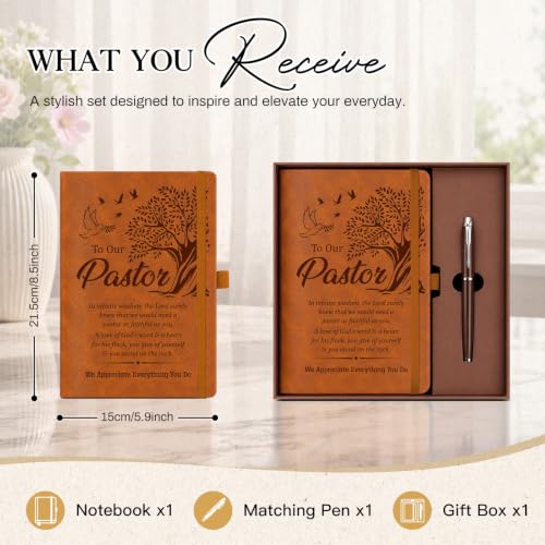 Pastor Appreciation Gifts for Men, Leather Journal Notebook With Pen - color: Pastor Appreciation