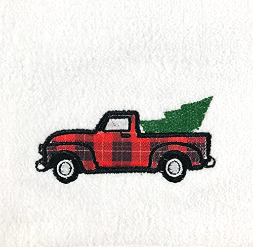 Christmas White Guest Hand Bathroom Towels, Farmhouse Plaid Truck, 16x26" - color: Country Truck