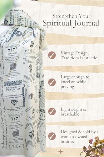 Protection Bible Verse Shawl w/Psalm 91 Vintage Scripture Scarf with 7 Bible Verses,100% Cotton