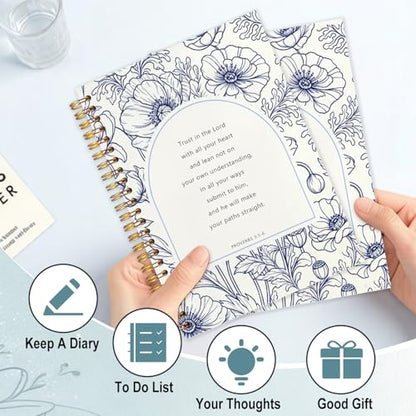 Catholic Spiral Notebook,Christian Bible Prayer Journal for Women 5.5x8.3 - color: White Navy Blue Floral Christian