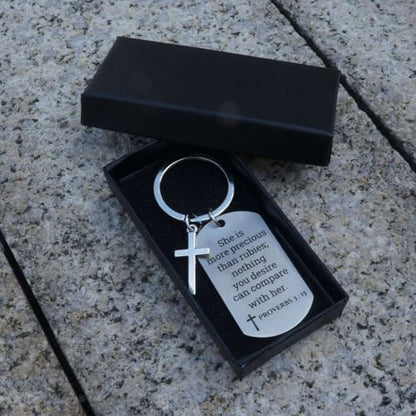Inspirational Scripture Keychain with Cross - Bible Verse Matte Key Chain Religious Gift for Christian - style: Proverbs 3:15