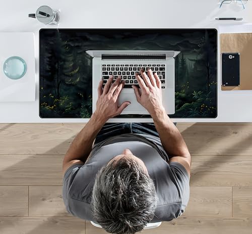 Cute Dark Gloomy Forest Desk Mat, Gothic XXL Large Extended Gaming Mouse Pad Mat, Non-Slip Rubber Base Mousepad Computer Keyboard and Mouse Mat, Desk Pad with Stitched Edges, 31.5x15.75 in - color: Dark Gloomy Forest